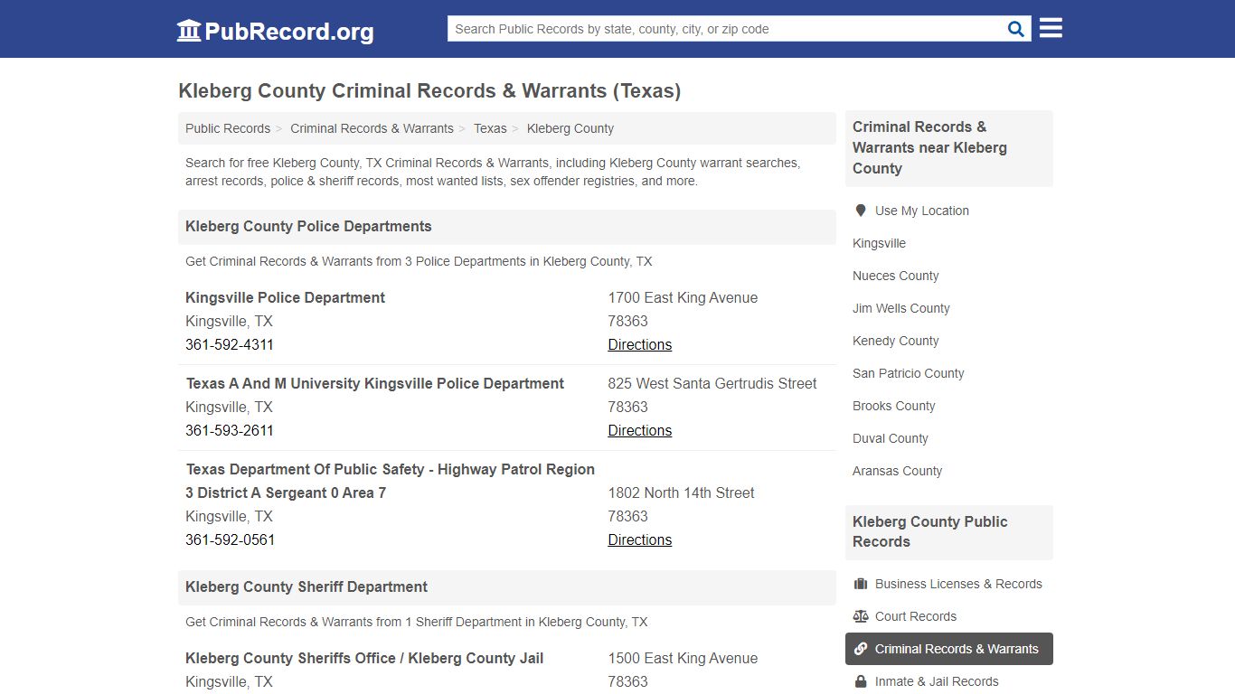 Kleberg County Criminal Records & Warrants (Texas)