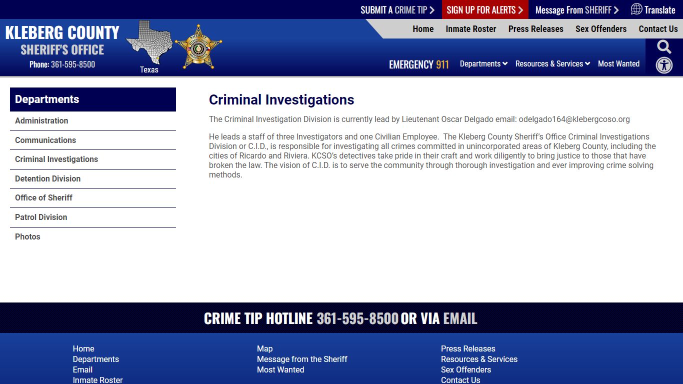 Criminal Investigations | Kleberg County Sheriff